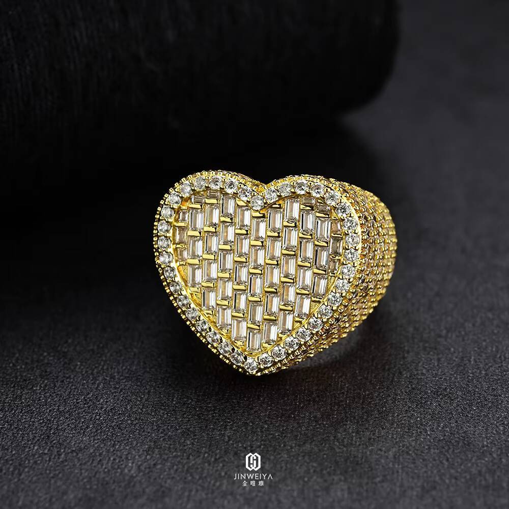 JWY Factorys 925 Silver 14K Gold Heart/Love Ring for Women Hip Hop Style Micropaved Zirconia Fashion Trend