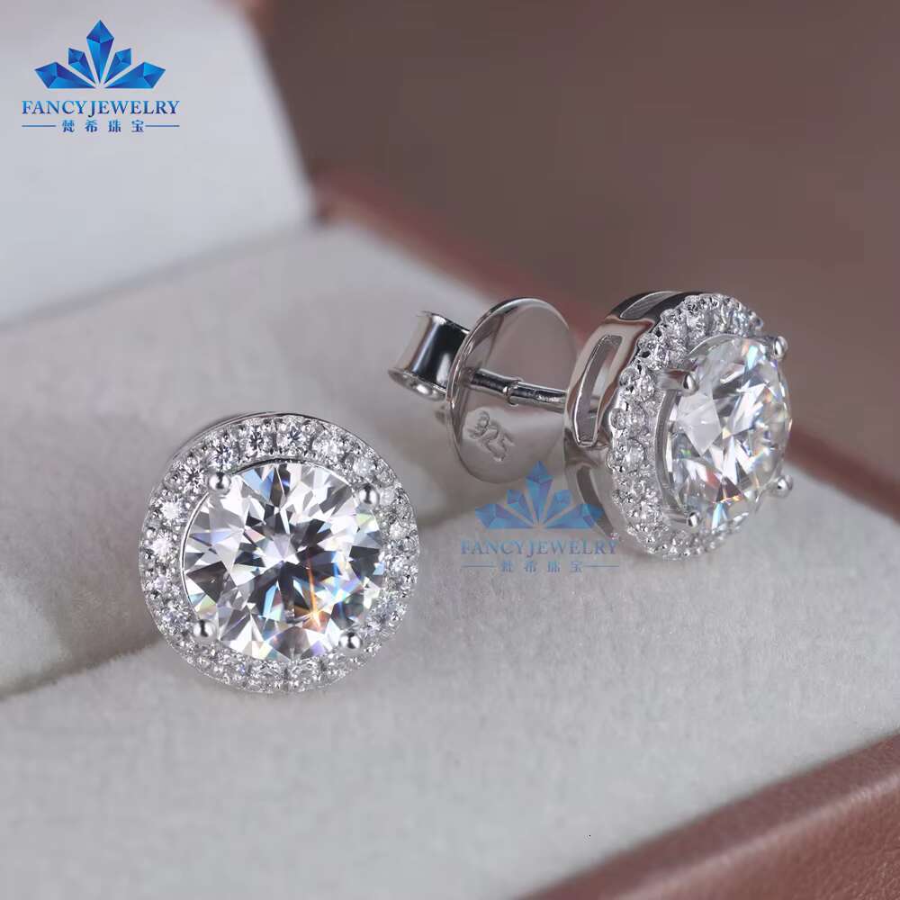 2 Carat 8mm Moissanite halo Earrings White Gold Yellow Gold Plated D VVS Moissanite Gra butterfly Lock Women Earring 925S