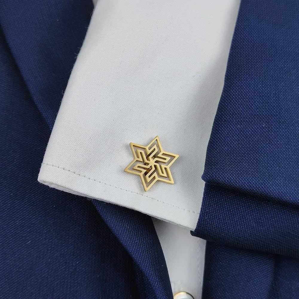 Stainless steel mens cufflinks hollow six star cufflinks mens gifts charm wedding jewelry accessories cufflinksT250412
