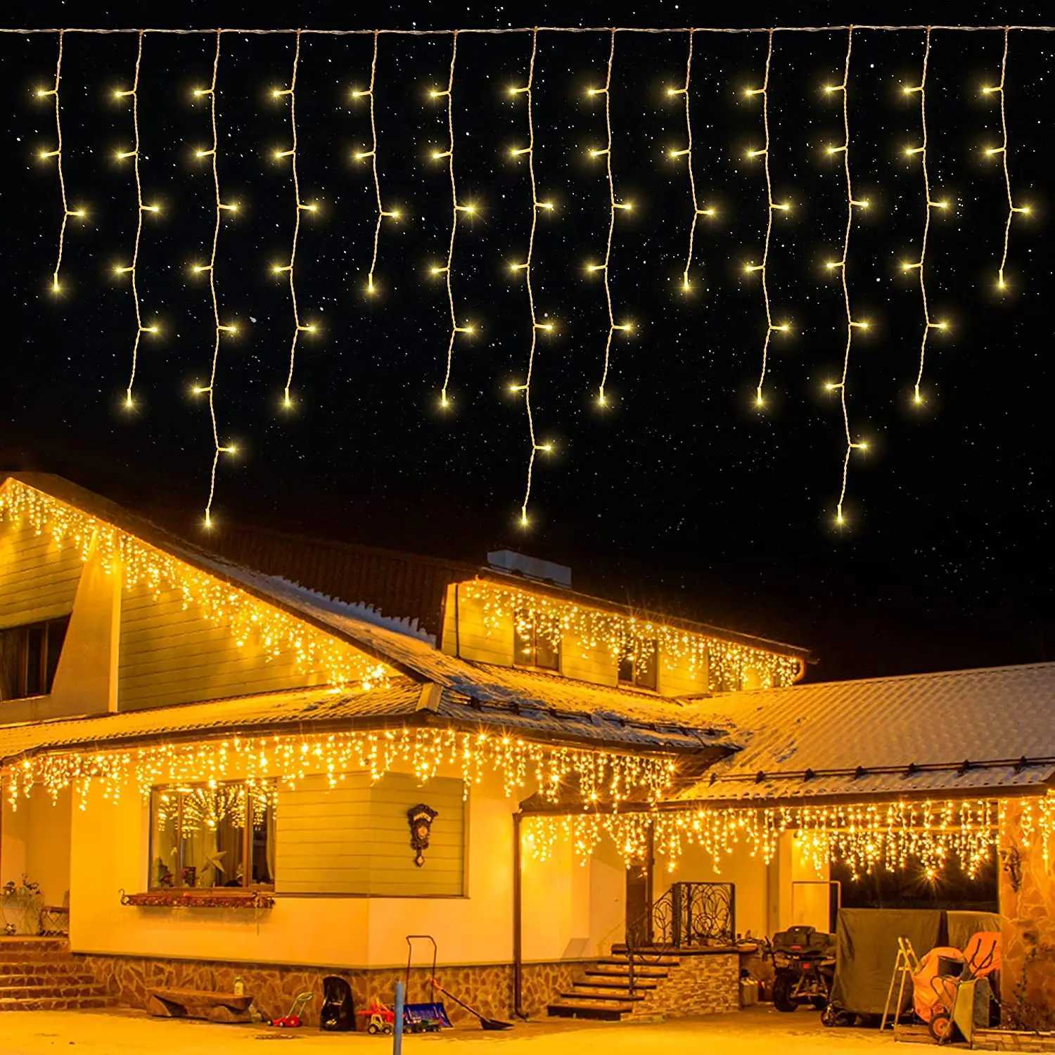 Christmas Decoration 2025 Led Lights Outdoor Street Garland 8/12M Waterproof Connector Icicle Light New Year 2025 Decor for Home M251113