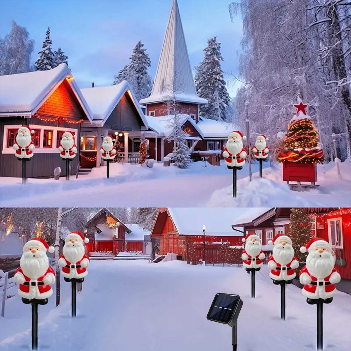 5Pcs/Set Christmas Santa Claus Pathway Lights Garden Stake Lights Solar Powered For Patio Camping Xmas Holiday Party Decoration M251113