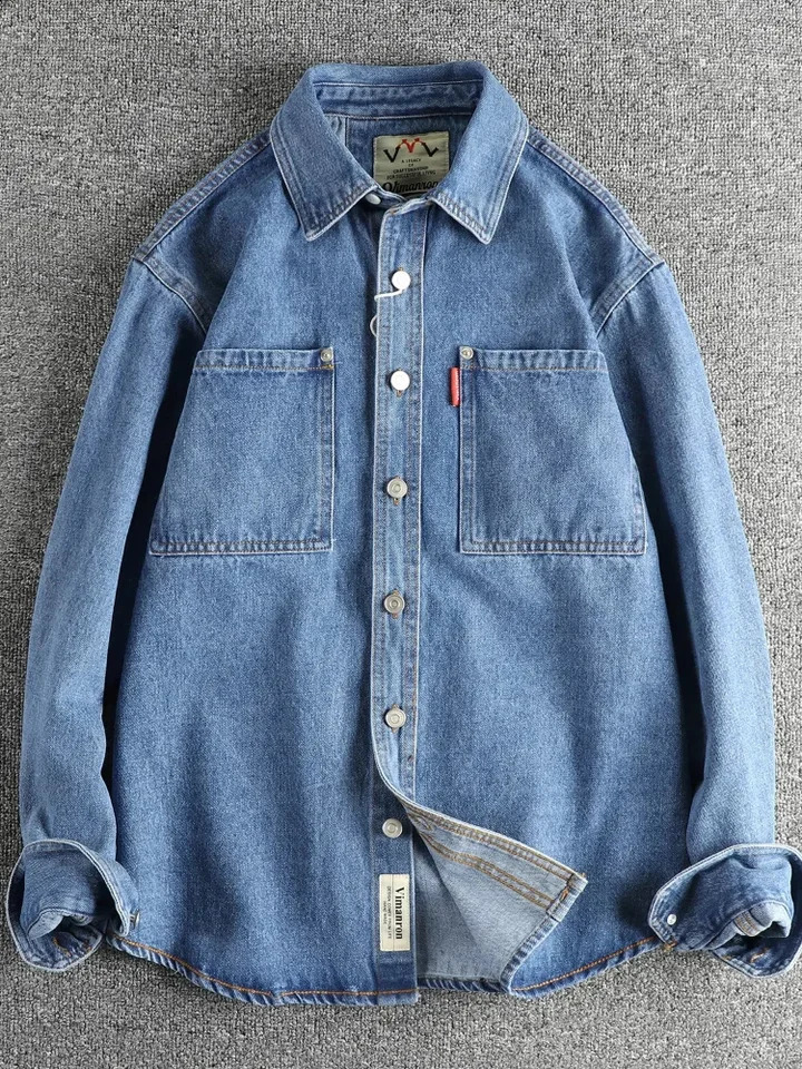Mens Spring Retro Heavy duty Cowboy Freight Shirt with Double Pockets 100 Cotton Laundry Casual Thin Jacket Simple American Style 250411
