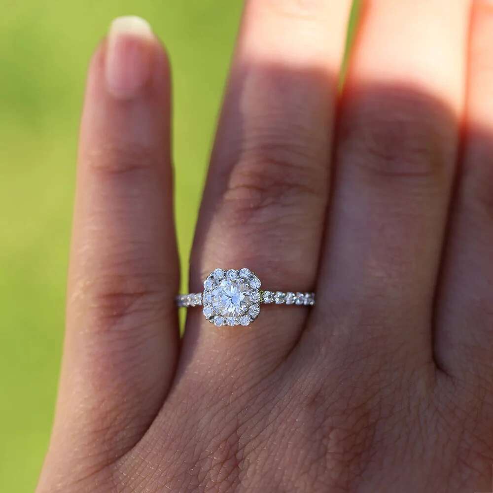 14K White Gold Round DEF CVD HPHT Lab Grown Diamond Engagement Halo Ring Round Cut 0.5ct Wedding Rings for Women With IGI