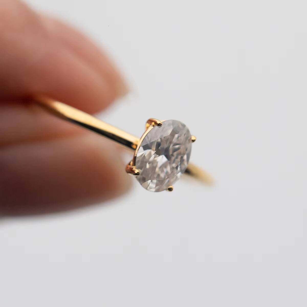 10K Yellow Gold Prong Setting 1ct Oval Cut Womens Moissanite Engagement Rings