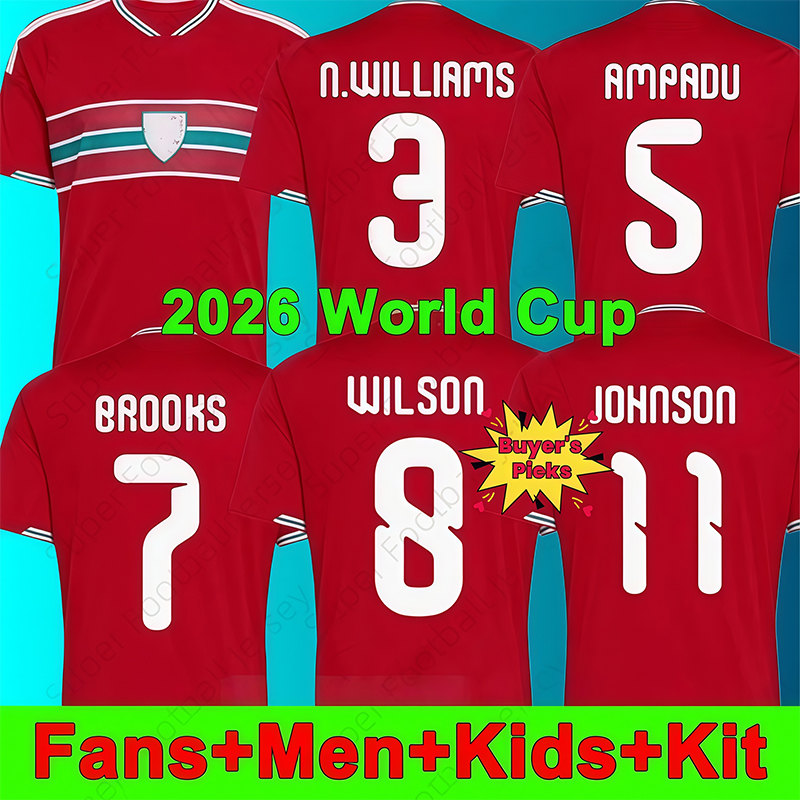 2026 Wales soccer jerseys JAMES BALE 2025 2026 Home Away 2026 Welsh football shirts JOHNSON N.WILLIAMS RODON T.ROBERTS CABANGO LEVITT MOORE THOMAS Men kids kit jersey