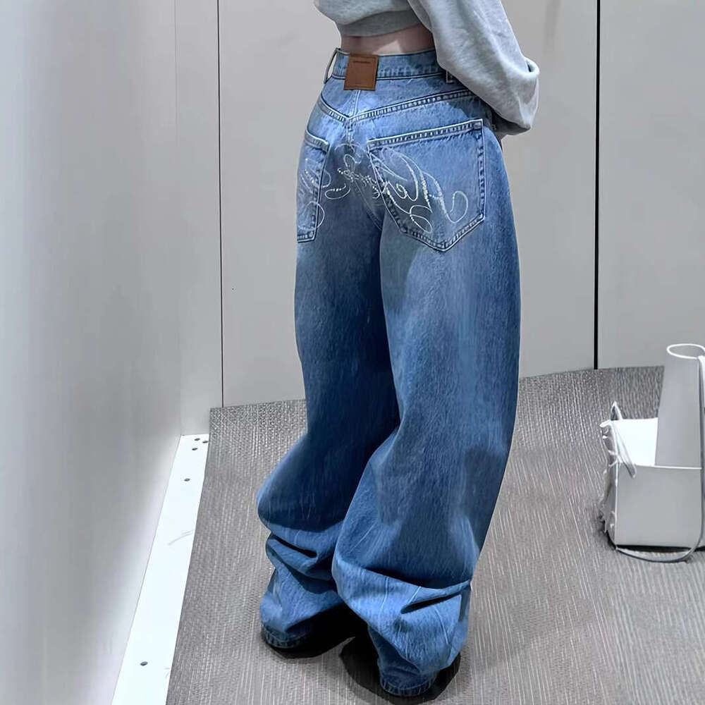 Designer clothing Jeans set with diamonds, explosive street, lazy 2025 summer new style, spicy girl, niche design, women's floor pants