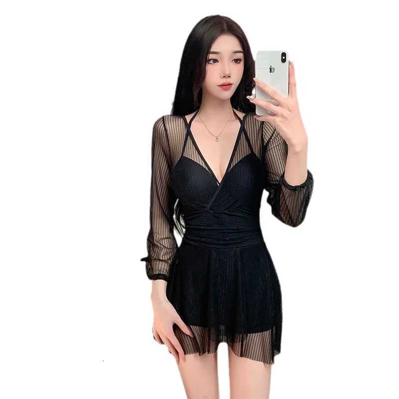 Swimsuit Womens Summer New One-piece Skirt Style Slimming Lace Long Sleeved Small Chest Steel Support Hot Spring SwimsuitW251113
