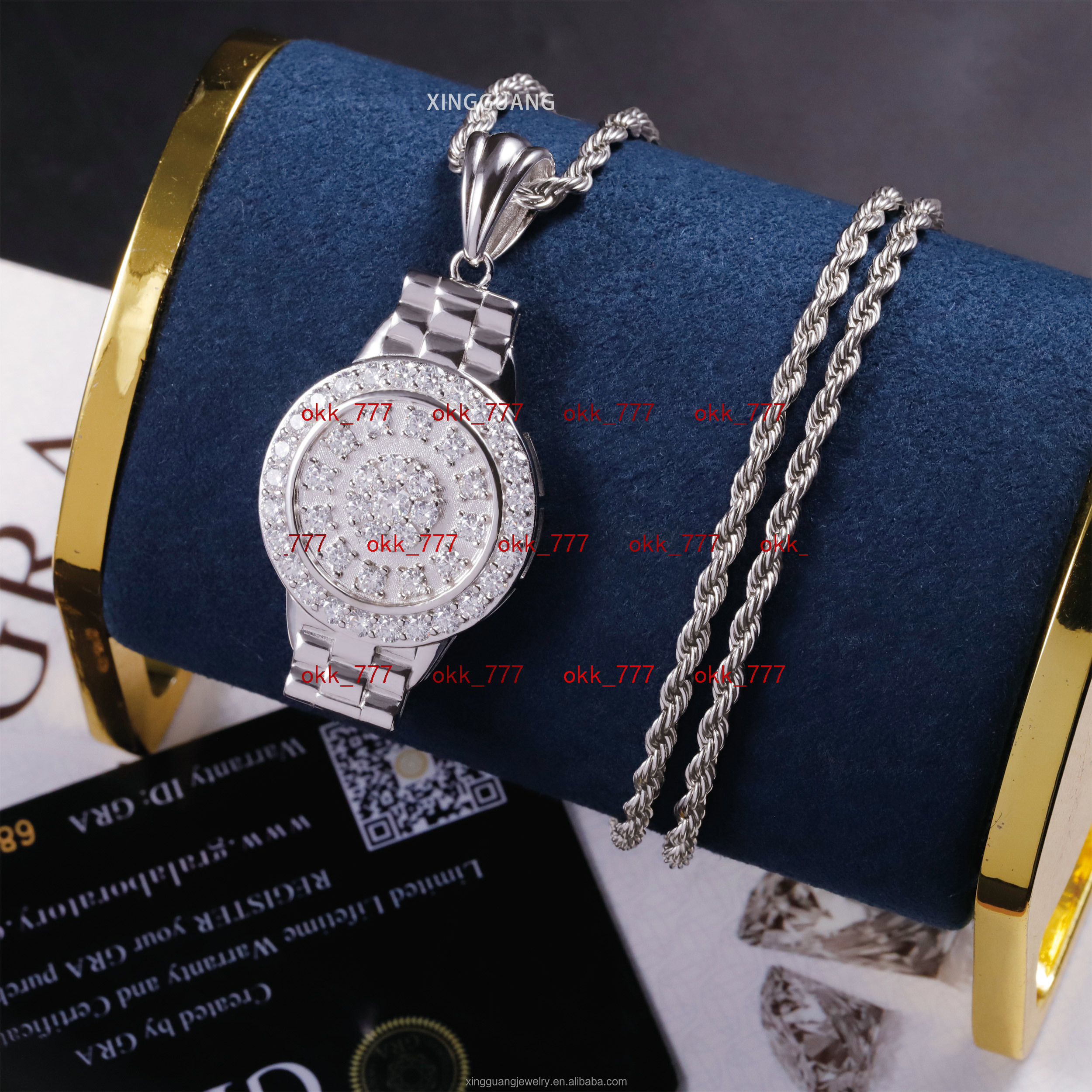 New Arrival Watch Pendant Rope Chain White Gold Plated 925 Silver VVS Moissanite Diamonds Hip Hop Pendant for Necklace Jewelry