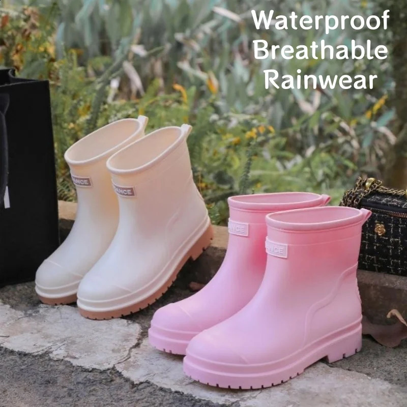 Women Short Fashion Rain Boots Velvet Warm Water Shoes Non-slip Adult Work Kitchen Waterproof Rubber Shoes Breathable 250410