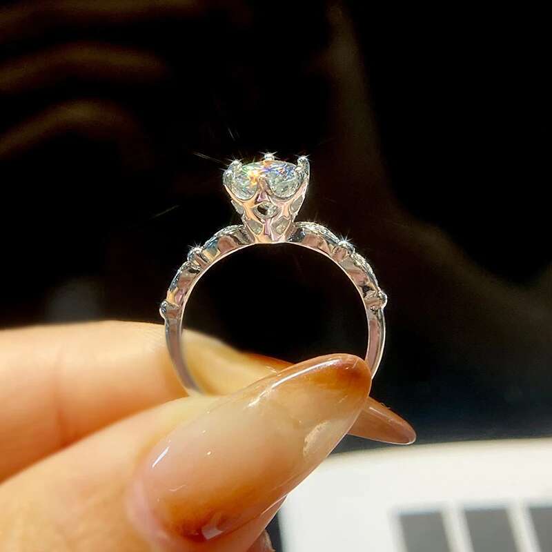 GRA 1CT white Moissanite Diamond Hexagonal Round Sparkling Ring for Womens Daily WearReal 925 Sterling Silver Luxury Jewelry