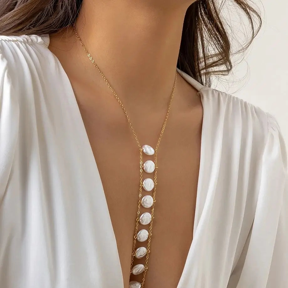 Bohemian pearl cross chest breast body waist necklace bikini summer beach Y2K accessories 250408