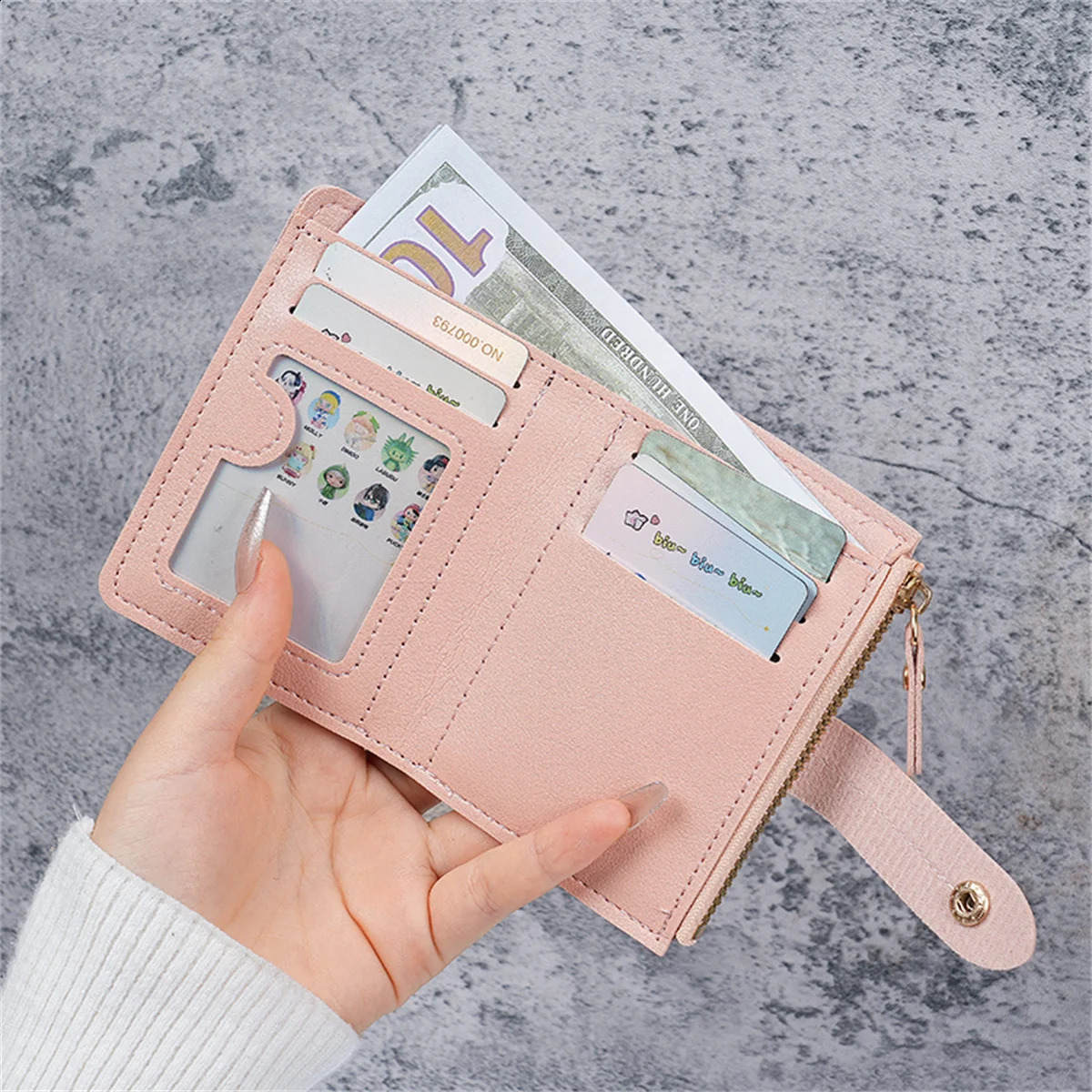 Wallet Button Womens Wallet Solid Color Wallet Thin Womens Wallet Card Clip Coin Purchase Cross border Wholesale 250410