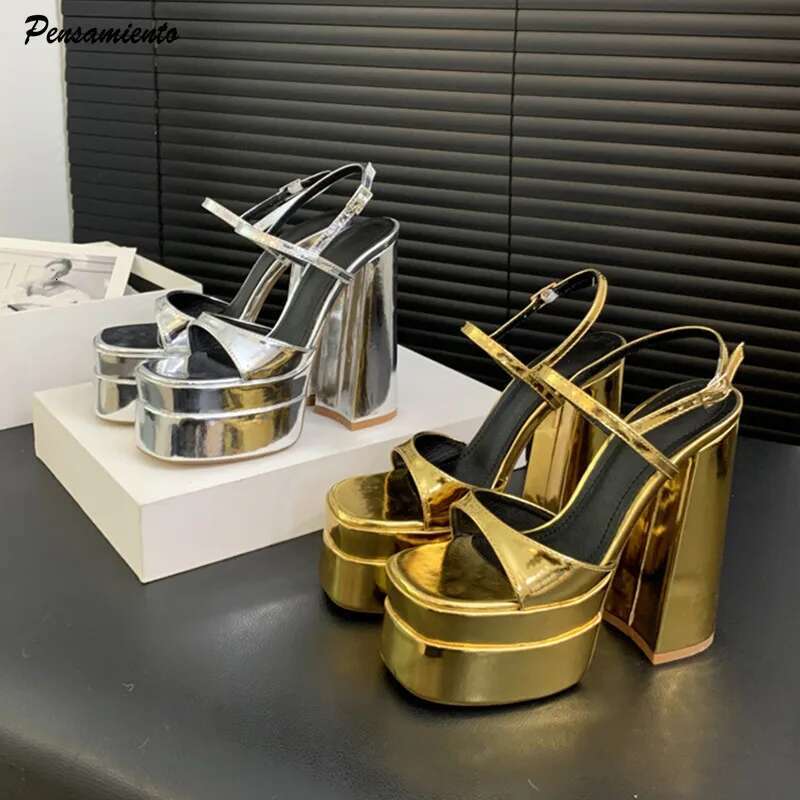 14Cm Ultra High Heels Double Platform Wedges Women Fashion Patent Leather Thick Heeled Gladiator Sandals Summer Shoes