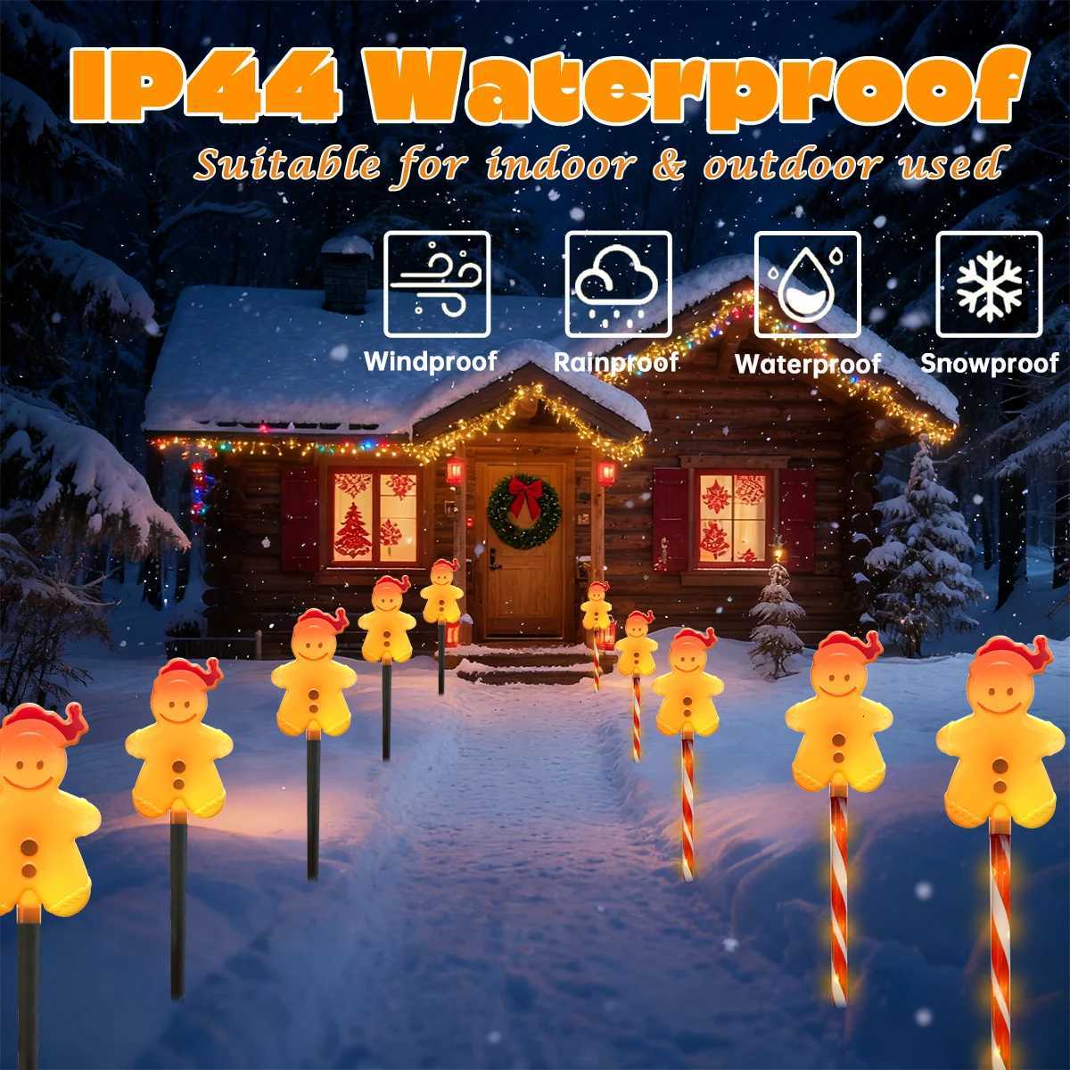 5Pcs/Set Gingerbread Man Garden Stake Light Outdoor Waterproof Lamp With 8 Modes Solar Powered For Home Yard Christmas Decor M251113