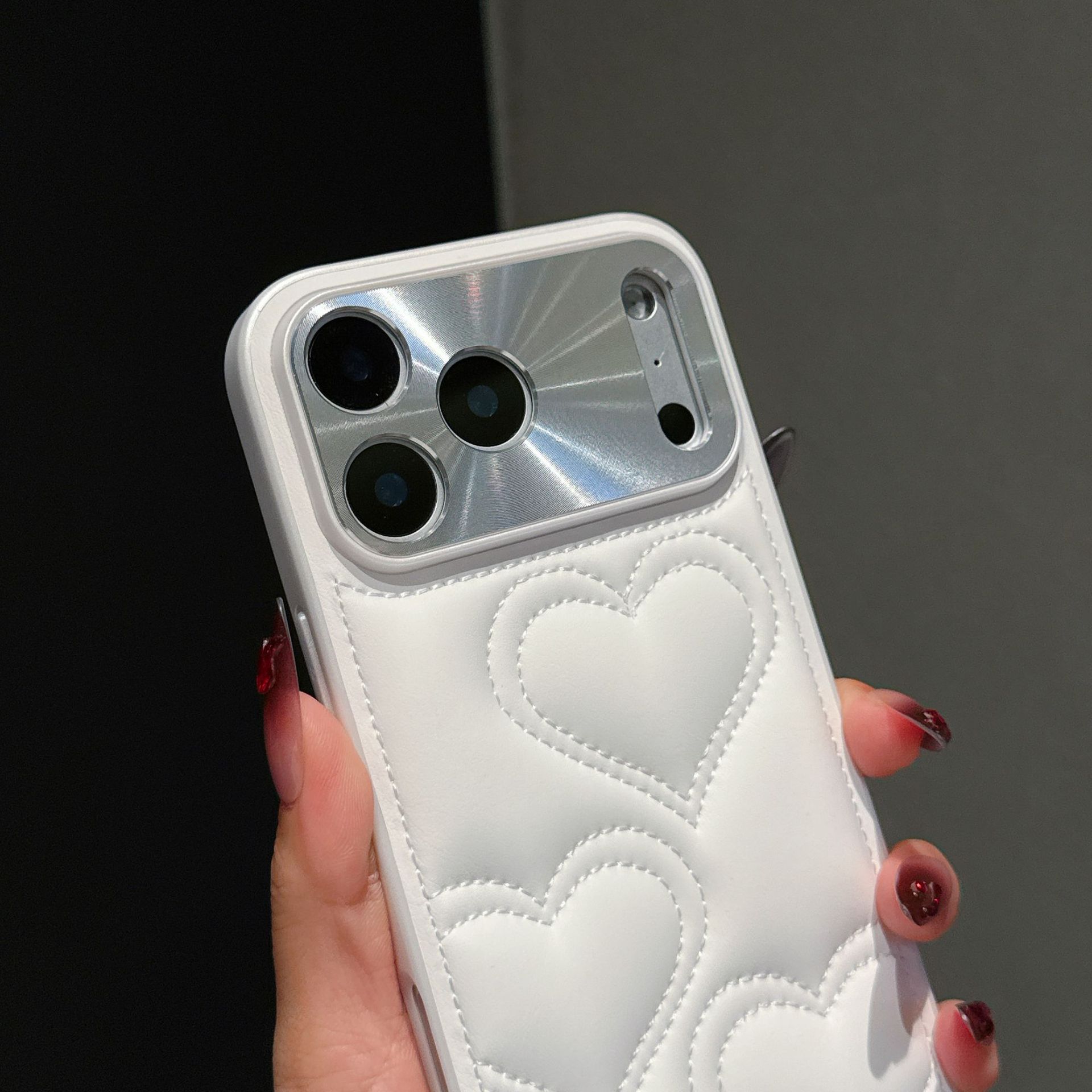 Electroplated Leather Case For iPhone 16 15 14 Pro Max 16E Cartoon Love Heart Soft TPU Protective Phone Cover