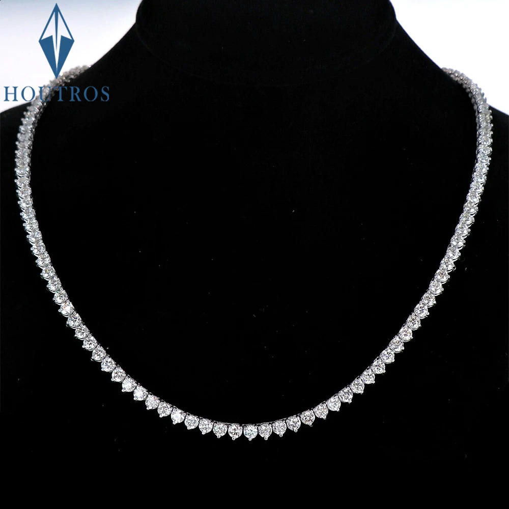 3 Prongs D VVS1 Full Tennis Necklace 925 Sterling Silver 3/4/5mm Diamond Chain with GRA Fine Jewelry for Women Man 250407