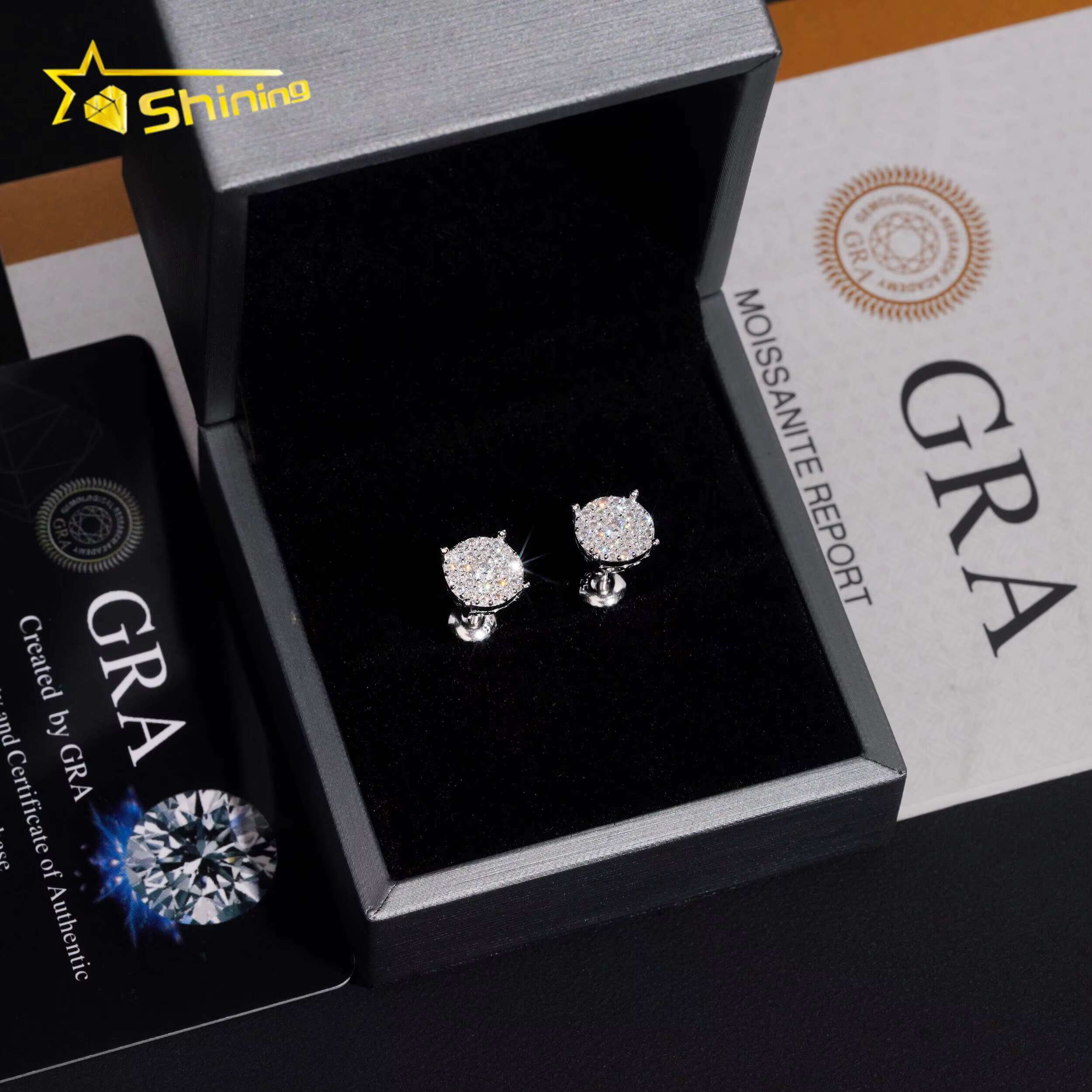 Fast Shipping Cheapest Price Round 8.8mm Earrings 925 Silver Gold Plated GRA Moissanite Stud Earrings Fashion Jewelry