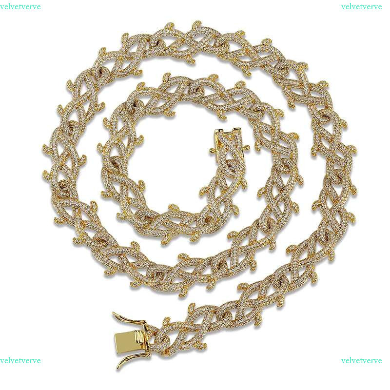 New fashion Cublic Zirconia Thorn k chain Personalized and White Gold full CZ Stone Mens Hip Hop Iced Out Cuban Chain Necklace Wolf Tide Jewelry