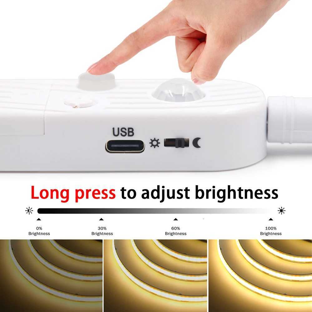 5V Motion Sensor Nigth Light COB Led Strip USB Battery Power 3mm 5mm 8mm PCB 320 LEDs Flex Lamp for Under Cabinet Kitchen Stairs W251112