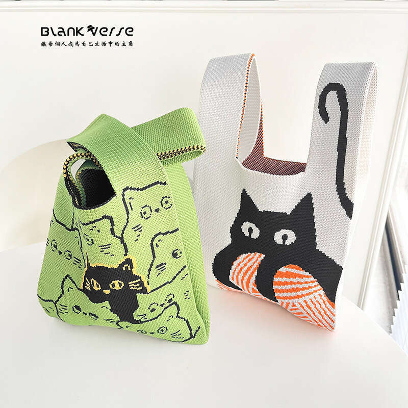 New Instagram Popular Handbag Women's Knitted Woolen Water Bucket Handheld Casual Tote Box Rice Bag Versatile