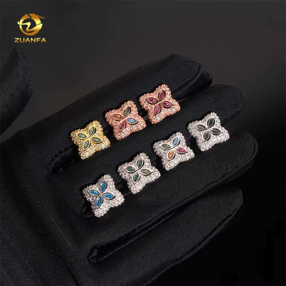 Ready to Ship 15mm Color Moissanite Flower Stud Earrings 925 Silver Hip Hop Earrings Iced Out Earrings Pass Diamond Test