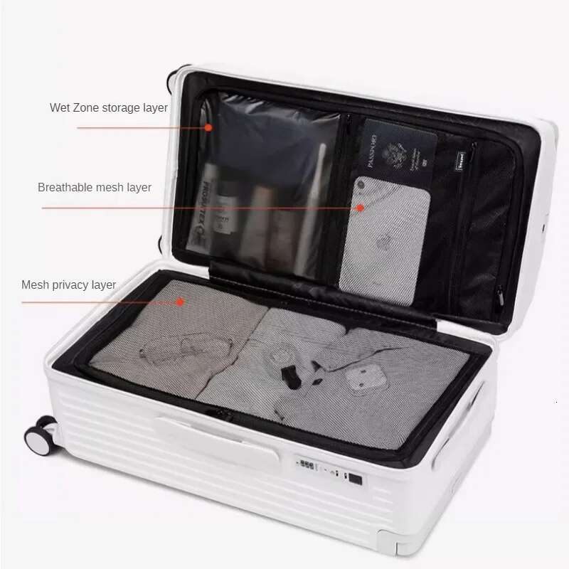 Middle Size Trolley Case Wide Handle Large Capacity Lage USB Charging Port Design Cup Holder Travel Suitcase