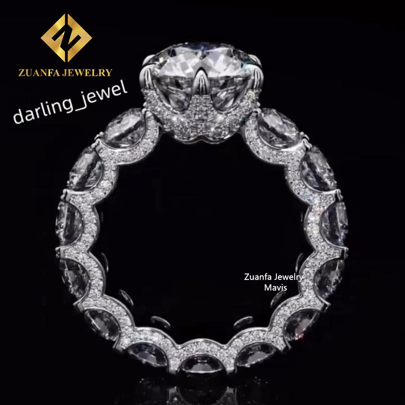 Women Luxury Fully Iced Out Diamond Wedding Rings 10K 14K Solid Gold D VVS 3CT Round Brilliant Cut Moissanite Engagement Ring