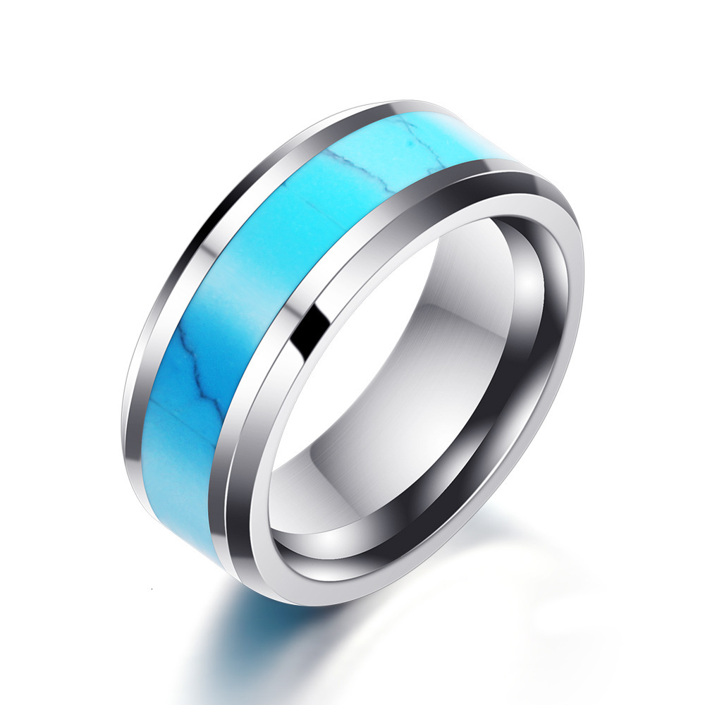 European and American Cross-Border Hot Sale 8MM Stainless Steel Natural Turquoise Fashion Versatile Personality Ring Manufacturer Wholesale