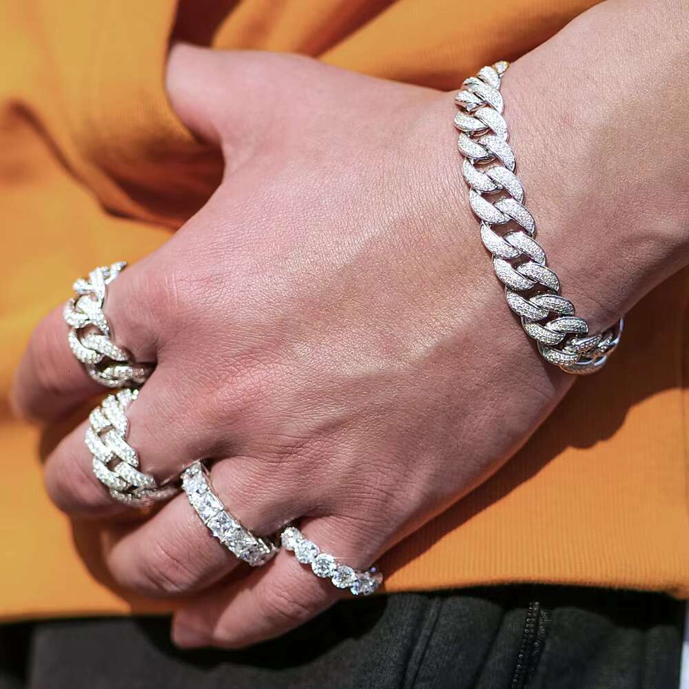 925 Sterling Silver Cuban Ring Pass Diamond Tester with VVS1 DEF Color Diamond Moissanite Jewelry for Wedding Hip Hop Style