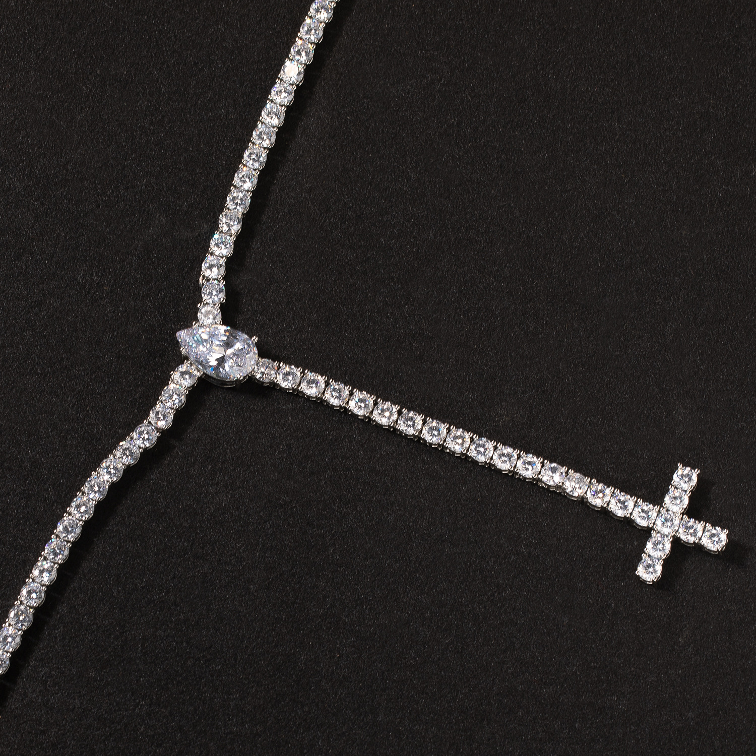 Hip Hop Long Cross Pendant Necklace 5mm Tennis Chain 5A Zircons Choke Chain Religious Jewelry