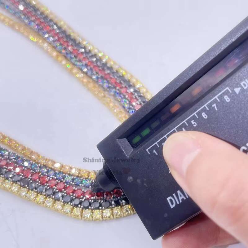 GRA Certificated 3mm 4mm Sterling Silver rainbow Topaz Coated Moissanite Cluster Necklace