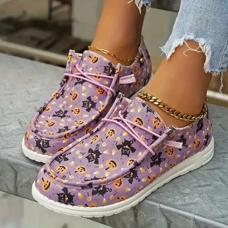 New Free Shipping Designer Shoes 2025 Flat Bottom Printed Canvas Comfortable Round Head Fashion Casual Single Shoes