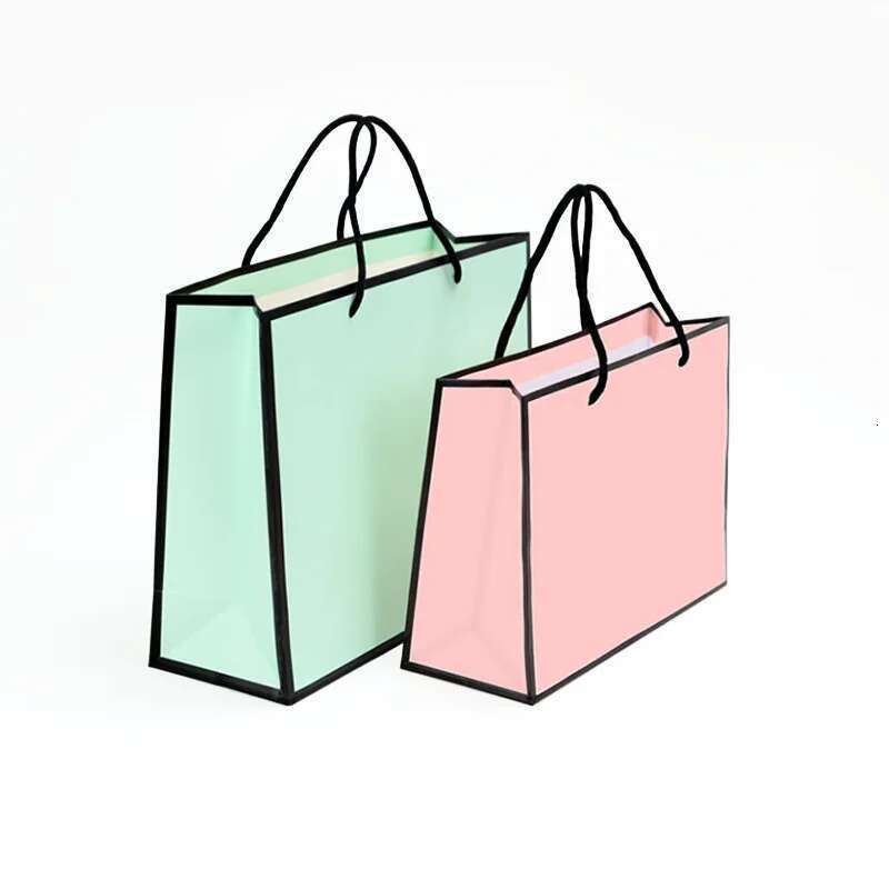 10Pcs Fresh Pink White Card New Simple Shopping Paper Wedding Party Gift Handheld Packaging Bag Customized