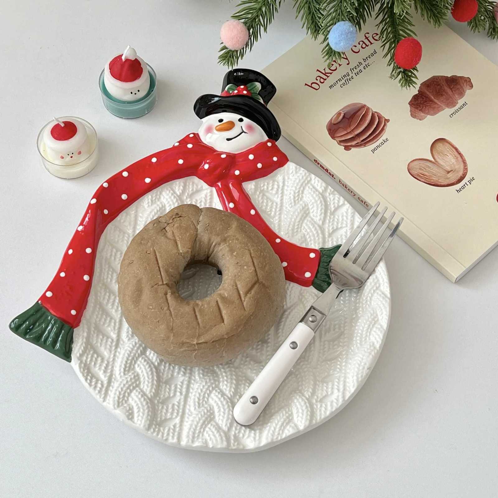 Christmas Christmas Snowman Plate Bowl Ceramic Plate Dessert Candy Gish Salad Bowl Christmas Gift for Family Dishes and Plates Sets Y251113