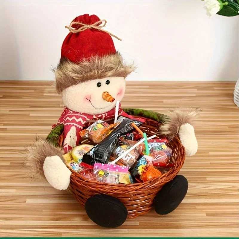 Christmas Festive Santa Hat Candy Basket - Red Checkered Fabric Perfect for Holiday Treats Decor Ideal for Christmas Y251113