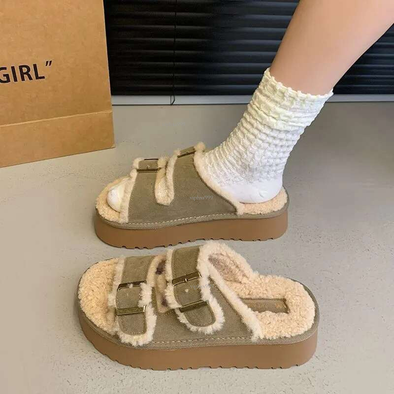 Free Shipping Designer Shoes Hairy Slippers For Women S Outdoor Wear In Spring And Autumn Height Increasing Birkenins Trend Summer Thick Soled Cotton 