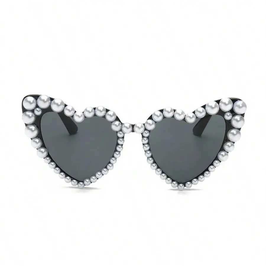 Heart Big Frame Love Inlaid Pearl fashion Ladies Sunglasses Wedding Decorative Glasses for Party UseC250412