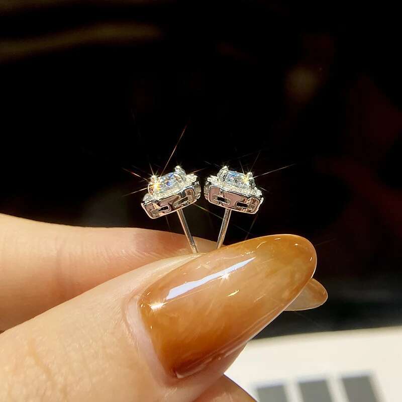 GRA 0.5CT Sparkling Square Shape Real Moissanite Diamond Stud Earrings For Women Real 925 Sterling Silver Anniversary Jewelry
