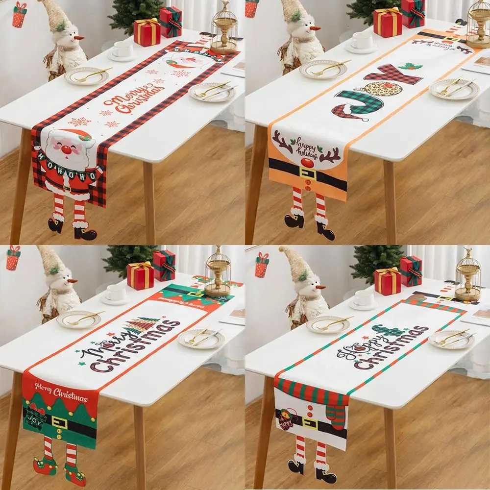 Christmas Cartoon Fabric Christmas Tablecloth Navidad Xmas Ornament Table Runner Table Decoration Reusable Table Flag Christmas Y251113