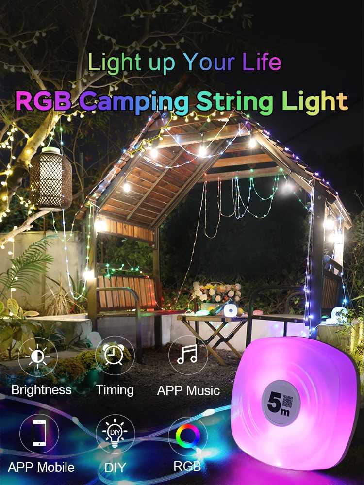 GGbingo LED Camping Strip Light RGB Smart APP Waterproof Light USB Rechargeable Storable Atmosphere String Lamp for Outdoor Tent W251112
