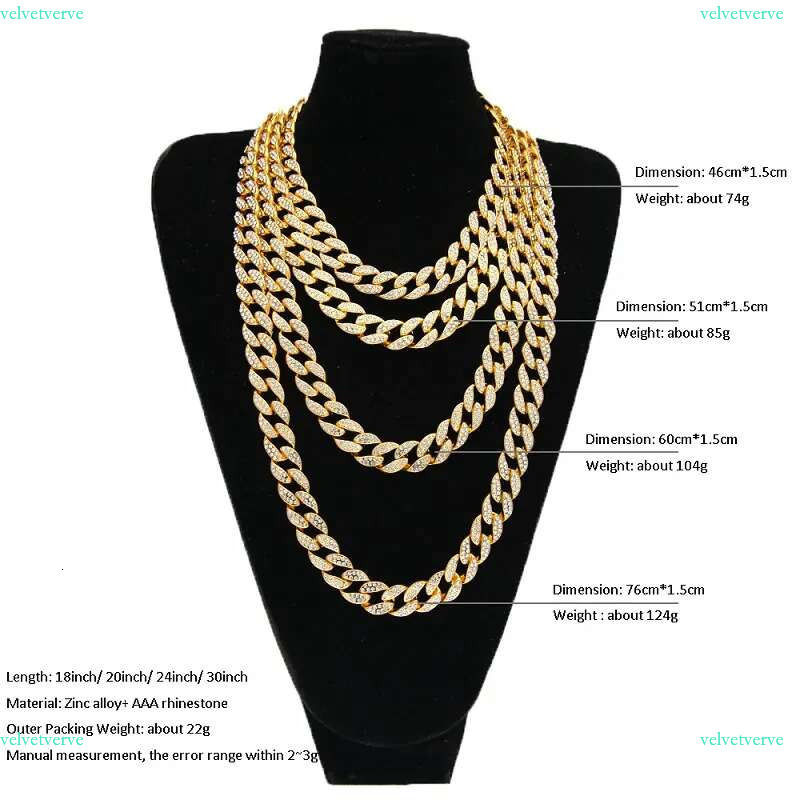 Hip Hop Bg Fashion Chains Jewelry Mens Gold Sier Miami Cuban k Chain Dia Iced Out Chian Necklaces