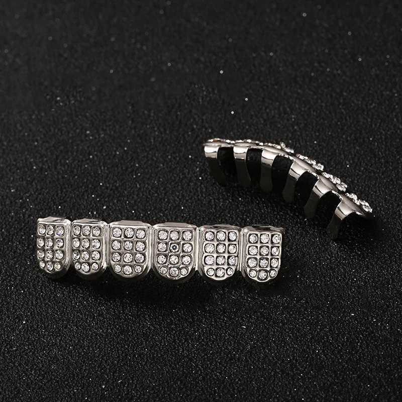 Gold Plated Cubic Zirconia Grilz Set for Neutral Top Bottom Oral Gold Silver Removable Dental Fashion JewelryXJ250412