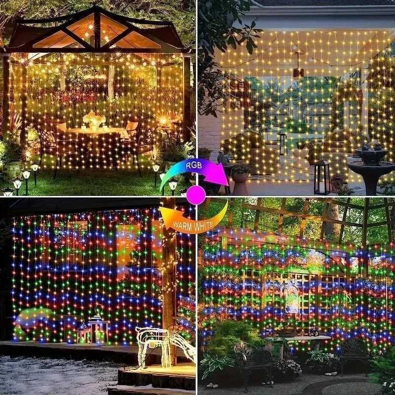 LED Solar Curtain String Lights Outdoor Waterproof Garden Wall Decoration Fairy Garland 8 Lighting Modes Christmas Lighting M251113