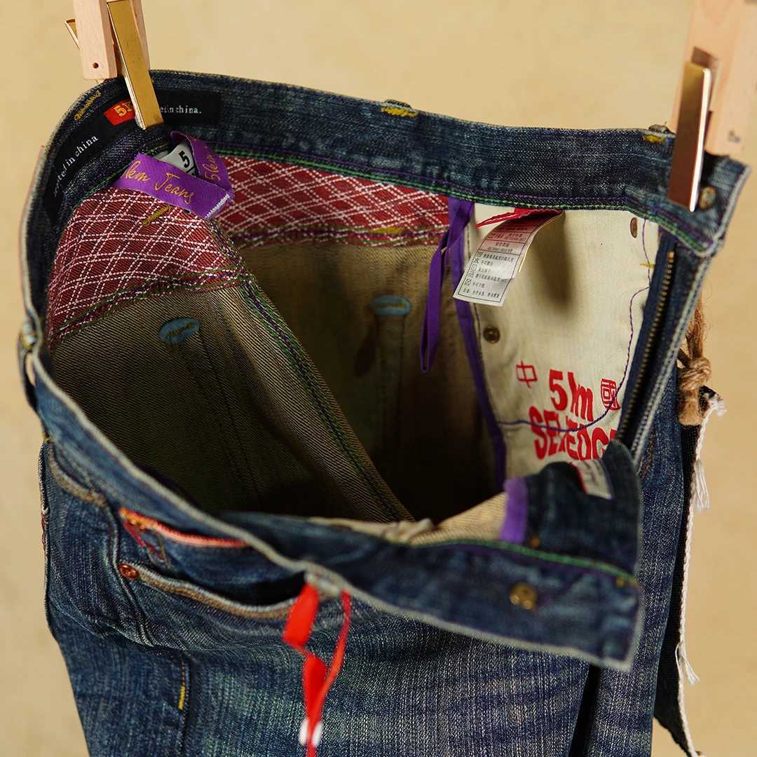 Heavyweight 16oz Red Selvedge Denim Jeans for Men Stretch Slim Straight Leg American Retro Trousers for Autumn and Winter 5KM M251113