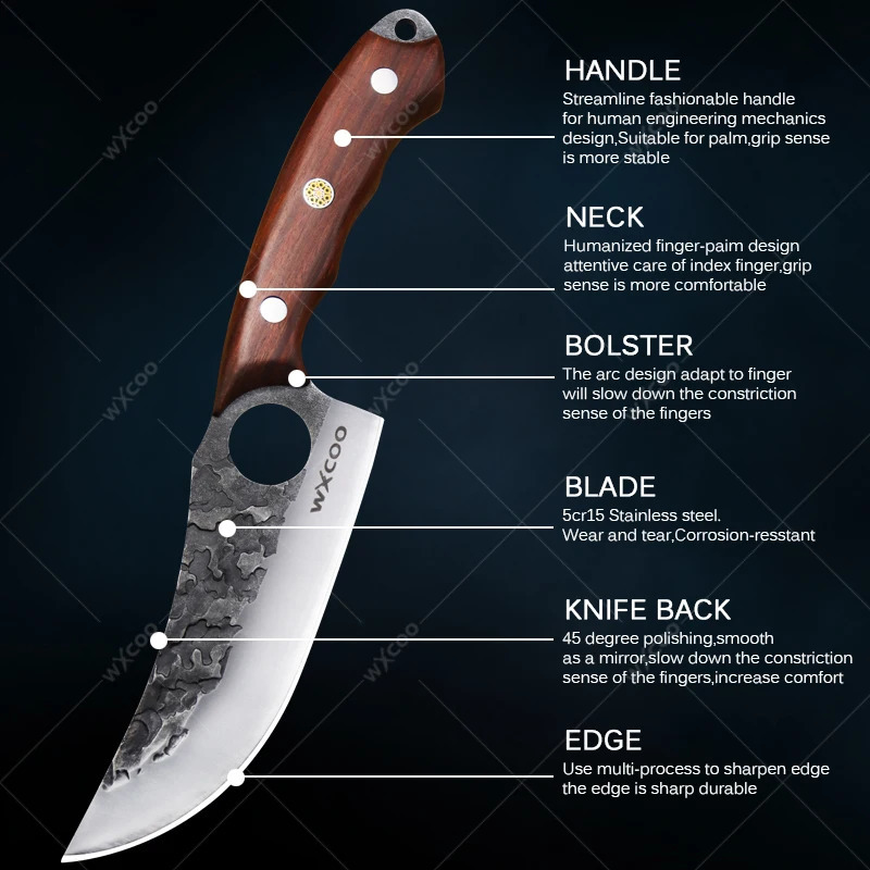 WXCOO Multipurpose Hand-forged Boning Knives Stainless Steel Kitchen Chef Knife Meat Cutting Fruit Utility Knife Barbecue Knife 250410
