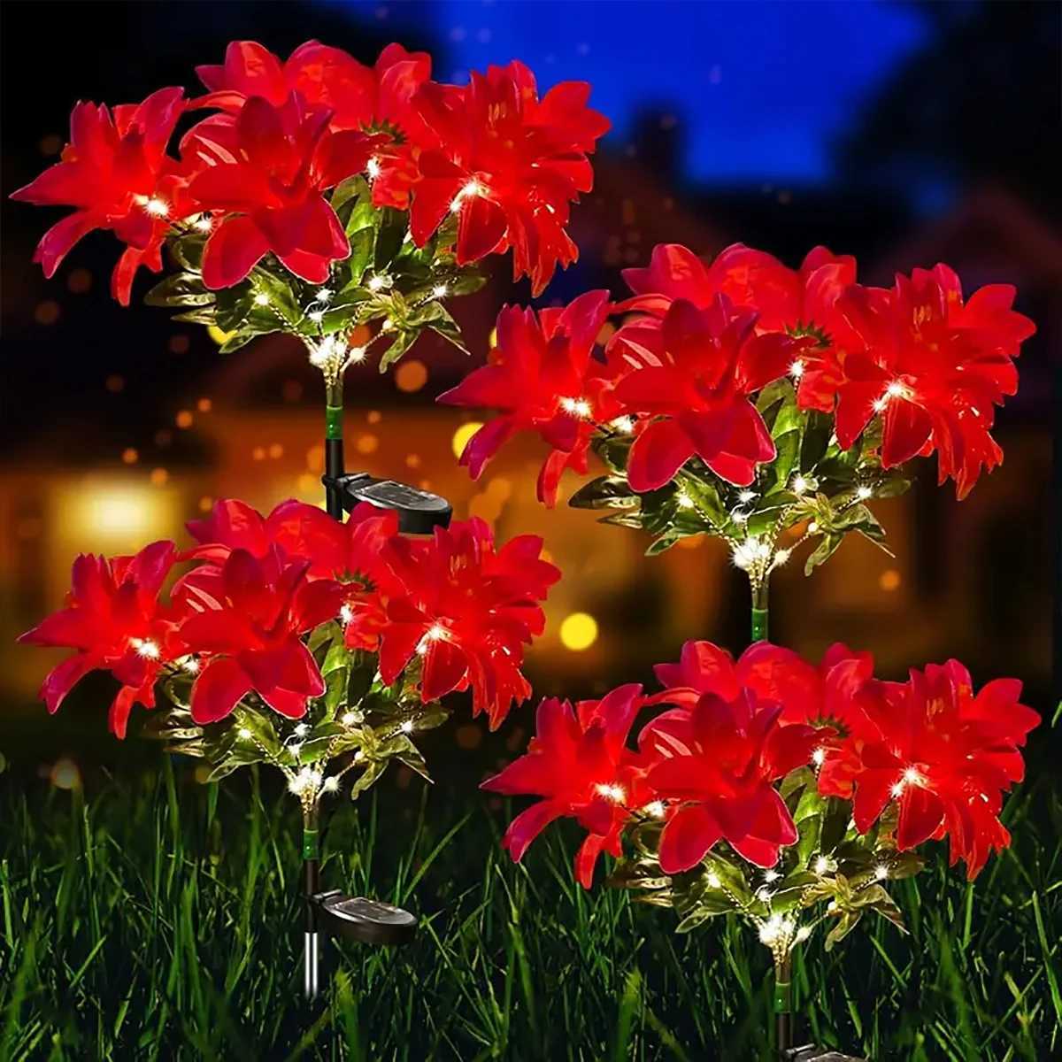 LED solar Christmas flower poinsettia artificial flower light suitable for decorating Christmas gardens lawns and courtyards M251113