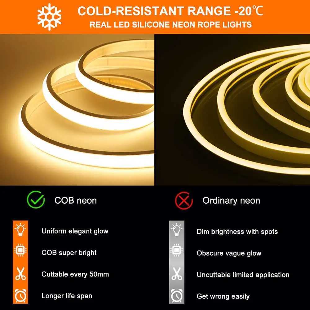 24V COB Solar Neon Light Strips Solar Flexible Lights Waterproof IP68 Warm White 1m 2m 3m 4m 5m LED Strip For Garden Decoration W251112