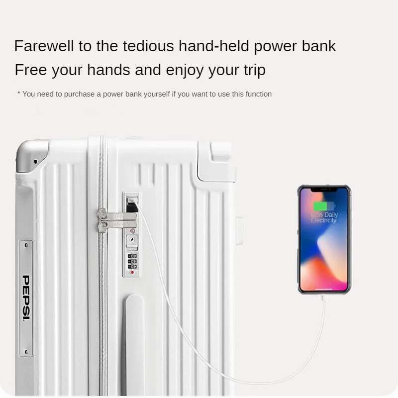 Middle Size Trolley Case Wide Handle Large Capacity Lage USB Charging Port Design Cup Holder Travel Suitcase