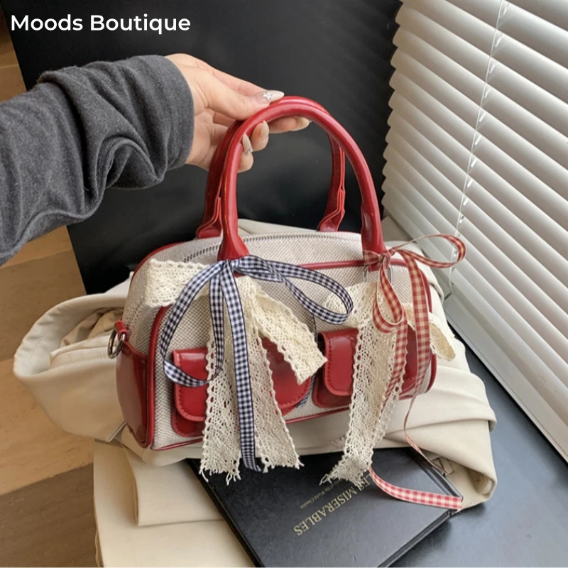 Y2K Top-handle Bags For Girls Lace Ribbon Decor Shoulder Crossbody Bag JK Accessories Latest Trend er Handbags 250411