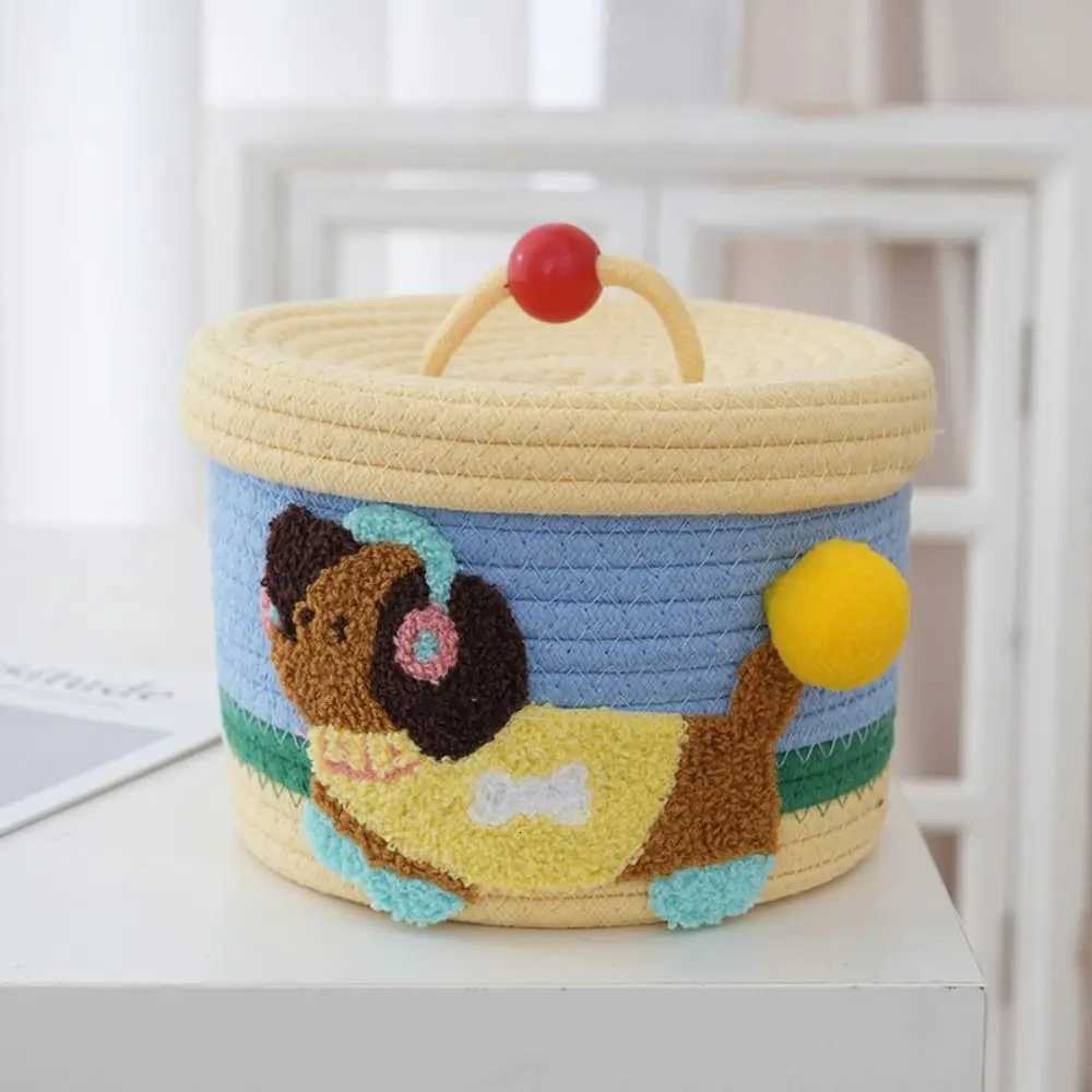 Cartoon Cotton Rope Storage Basket Dachshund Pattern Round Hand Gift Box with Cover Decorative Hand Woven Basket He Decoration Y251112